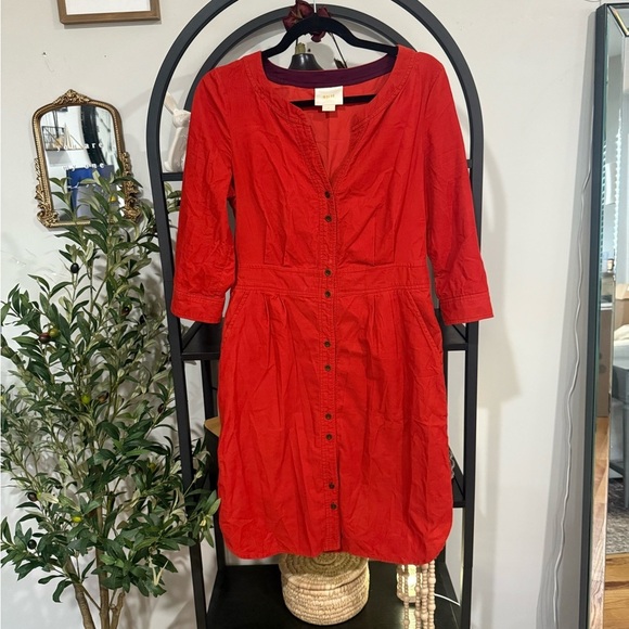 Maeve Dresses & Skirts - Anthropology Maeve Anaheim Orange Button up shirt dress, size 6 100% cotton